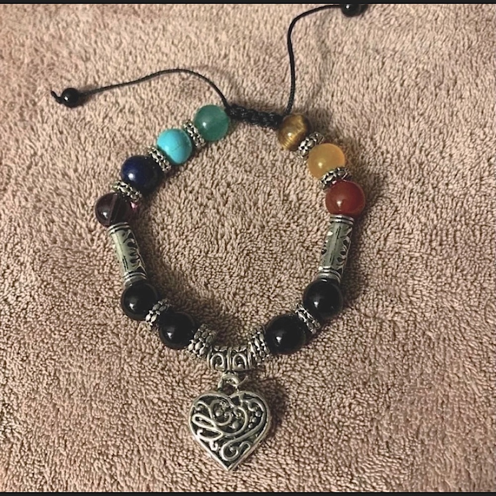 Chakra Stone Bracelet with silver toned heart